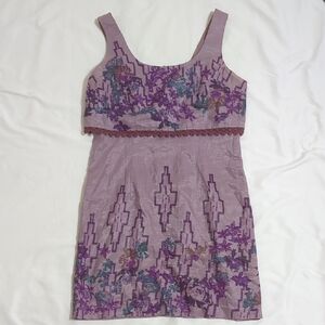 Free People Sleeveless Floral Mini Dress, Color Pearl Gray Size XS